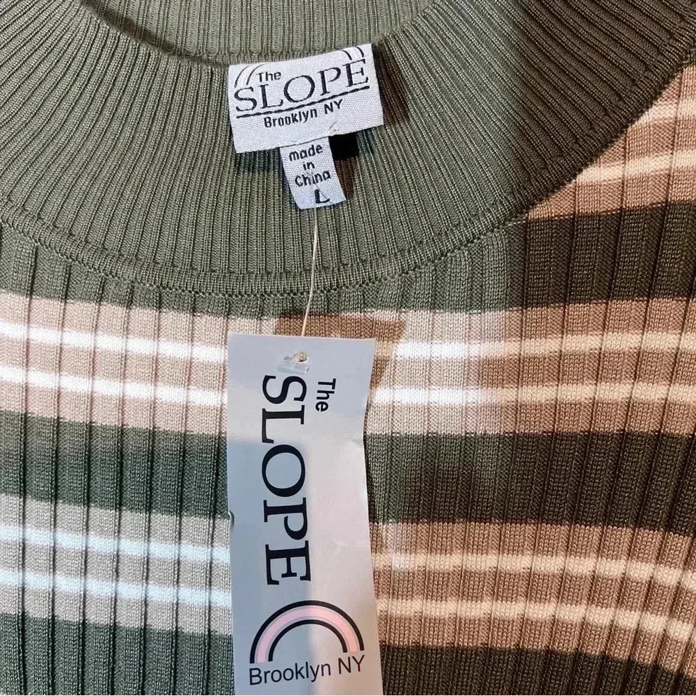 The Slope Brooklyn NY Olive Green Dress Stretchy Knitted Size Large - Picture 4 of 4